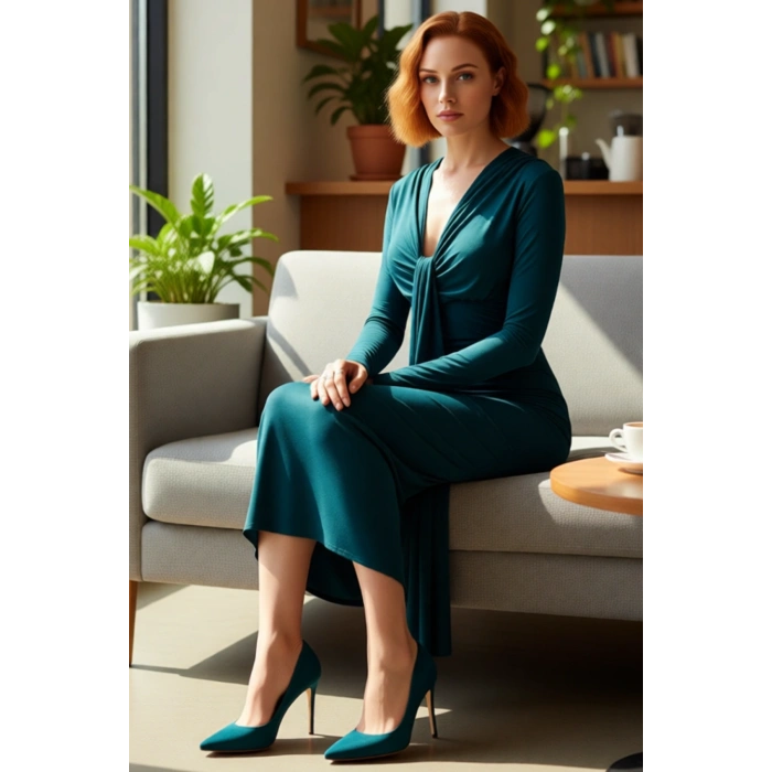 Kadın Vücuda Oturan Düz Drapeli Maxi Elbise V Yaka Tasarımıyla Şık Kokteyl Kombinleri İçin İdeal