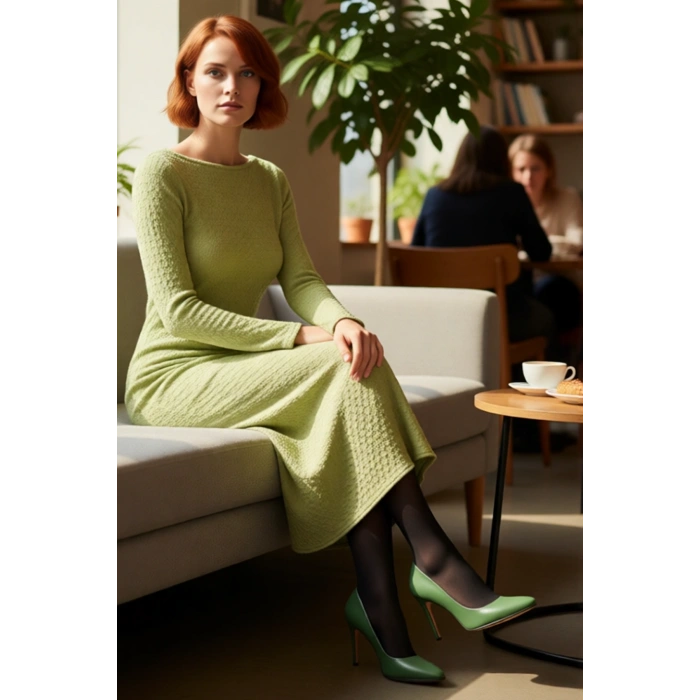 Kadın Vücuda Oturan Maxi Elbise Uzun Kollu Kayık Yaka Sırt Dekolteli Gofre Dokulu Kış Şıklığı