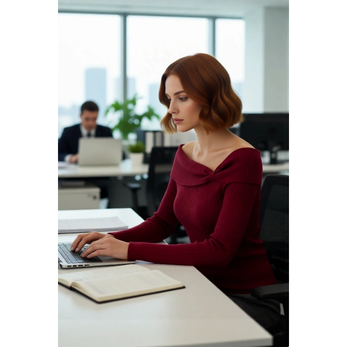 Kadın Vücudu Saran Fitilli Carmen Yaka Triko Bluz Basic Kesim Uzun Kol Şık Ve Zarif Görünüm Sunar