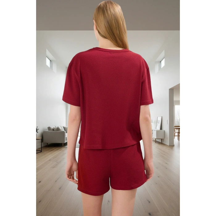 Kadın Waffle Pijama Takımı Good Mood Desenli Kısa Kol Mükemmel Uyum Şık Görünüm Özel Tasarım