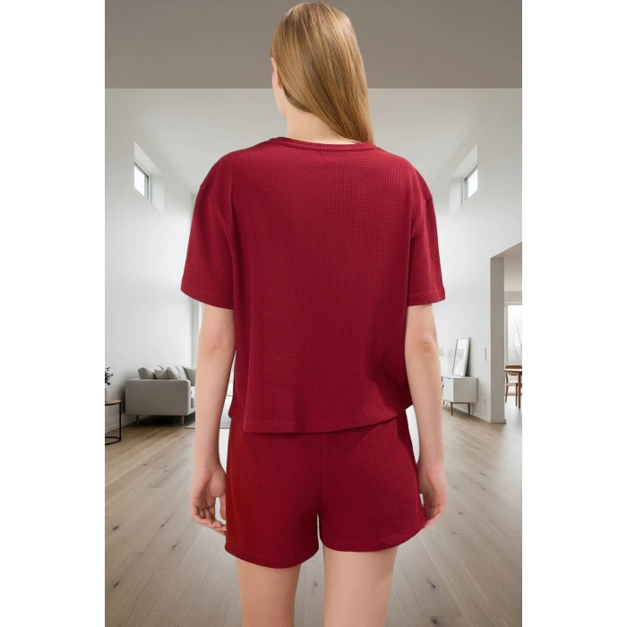 Kadın Waffle Pijama Takımı Good Mood Desenli Kısa Kol Mükemmel Uyum Şık Görünüm Özel Tasarım