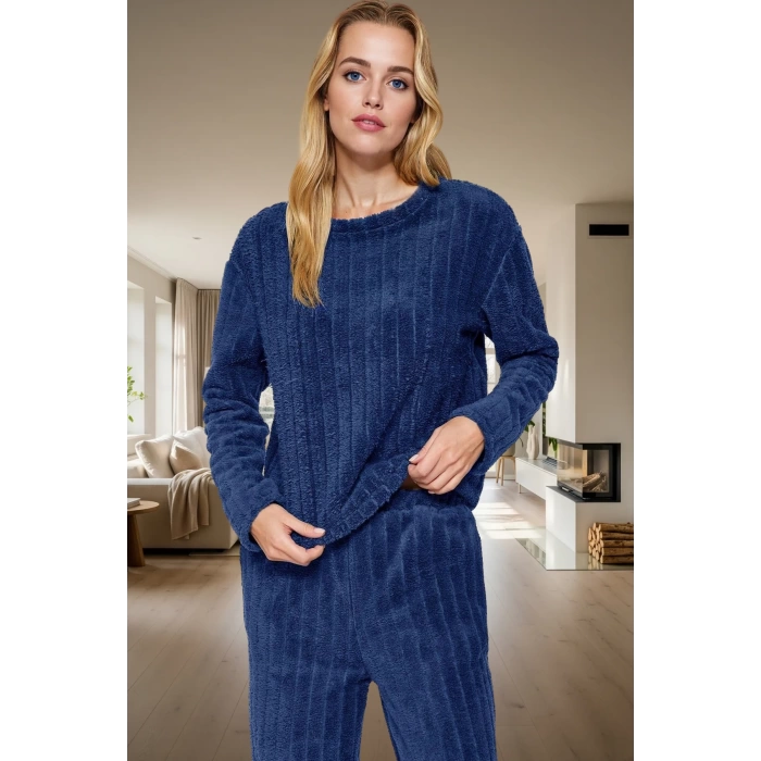 Kadın Wellsoft Pijama Takımı Kışlık Örme Çizgili Rahat Dayanıklı Malzeme