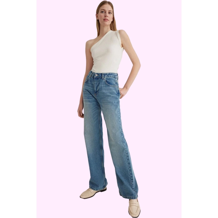 Kadın Wide Leg Jean Pantolon; Yüksek Bel Pamuk Tüm Sezonlar İçin Rahatlık Günlük Kombinler