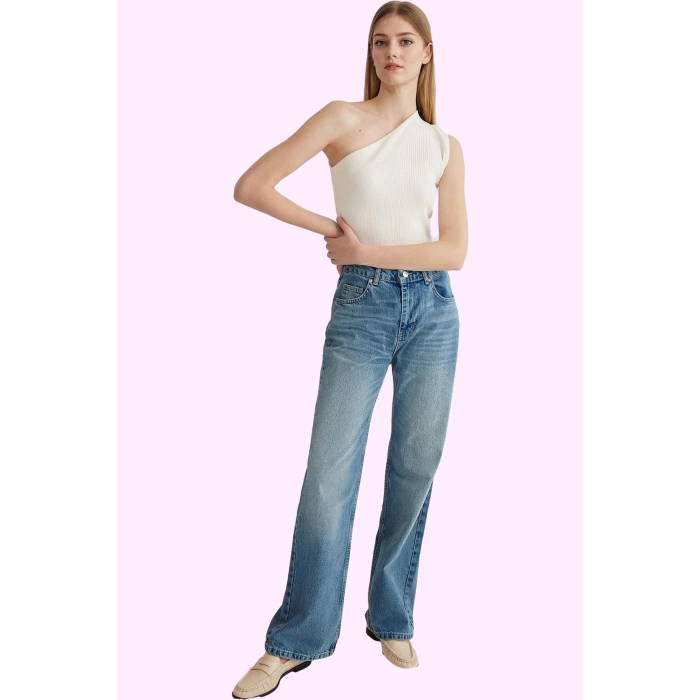 Kadın Wide Leg Jean Pantolon; Yüksek Bel Pamuk Tüm Sezonlar İçin Rahatlık Günlük Kombinler