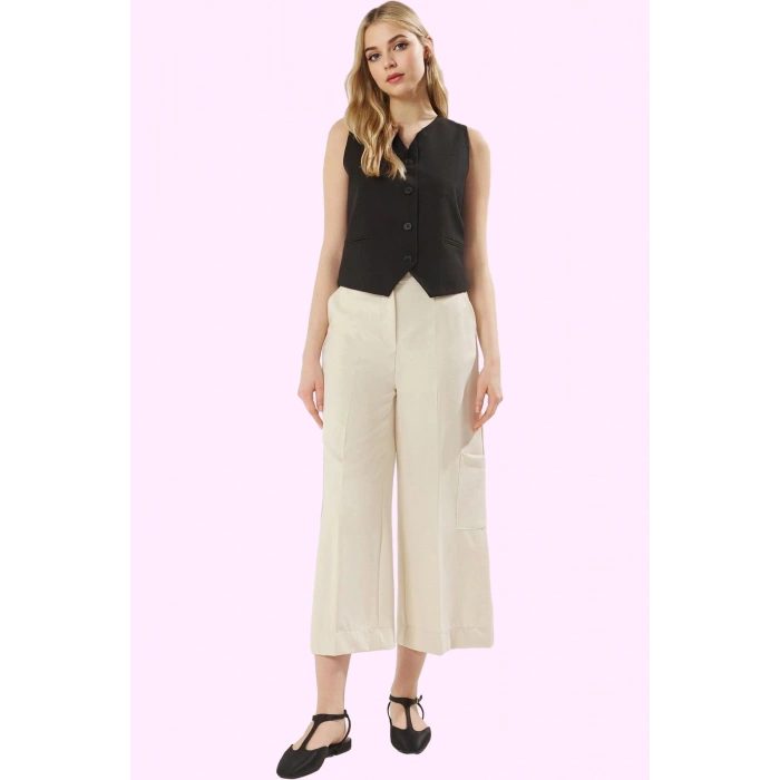 Kadın Wide Leg Pantolon Polyester Elastan Renk Yüksek Belli İlkbahar Sonbahar Günlük Kullanım