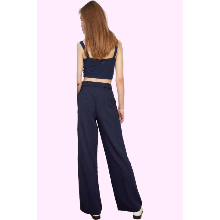 Kadın Wide Leg Pantolon Yüksek Bel Geniş Paça Krep Kumaş Koleksiyonu Günlük Kullanım