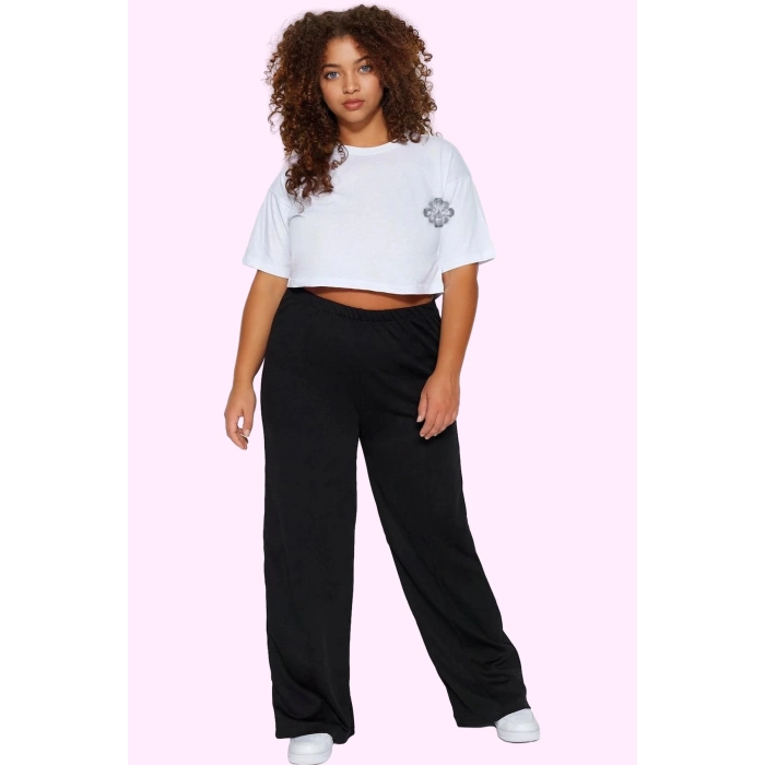Kadın Wide Leg Pantolon Yüksek Bel Örme Kumaş Günlük Hafta Sonu Yaz Aylarının Vazgeçilmezi