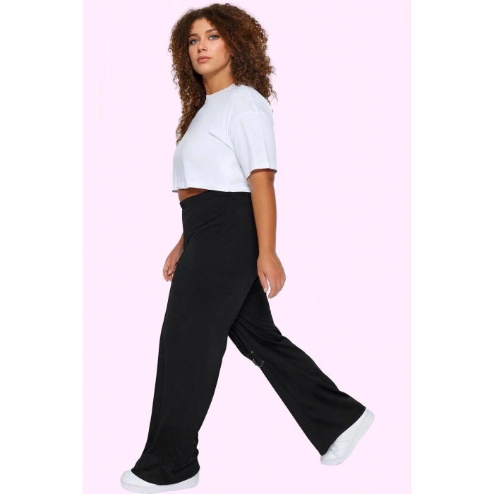Kadın Wide Leg Pantolon Yüksek Bel Örme Kumaş Günlük Hafta Sonu Yaz Aylarının Vazgeçilmezi