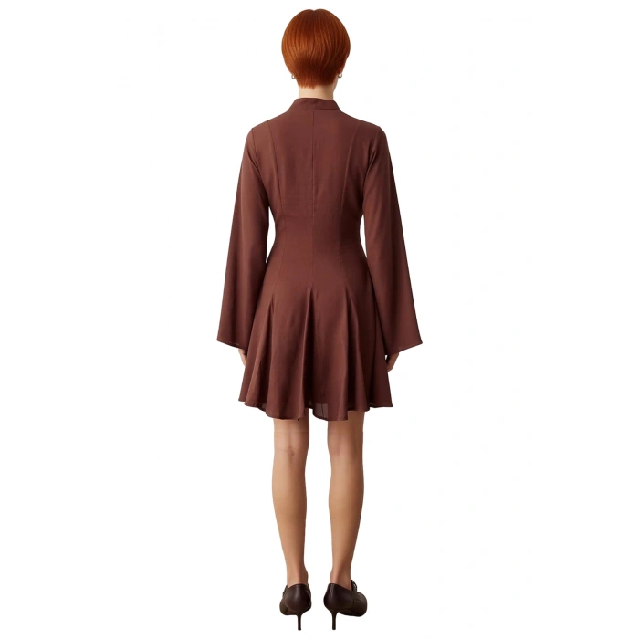 Kadın Yarasa Kol Skater Kesim Bağlama Detaylı Dokuma Mini Elbise Günlük Şıklığınızı Tamamlar