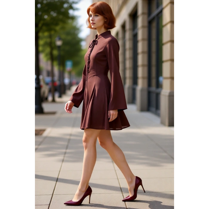 Kadın Yarasa Kol Skater Kesim Bağlama Detaylı Dokuma Mini Elbise Günlük Şıklığınızı Tamamlar