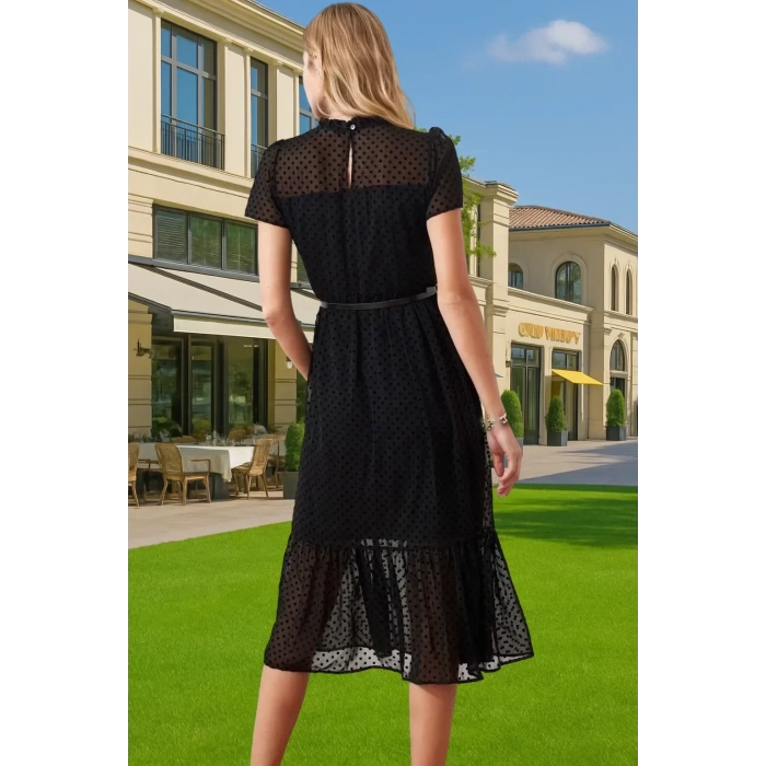 Kadın Yazlık Astarlı Kemerli Midi Elbise Şifon Kumaş A Kesim Modern Stil Trend Tasarım Özel Tasarım