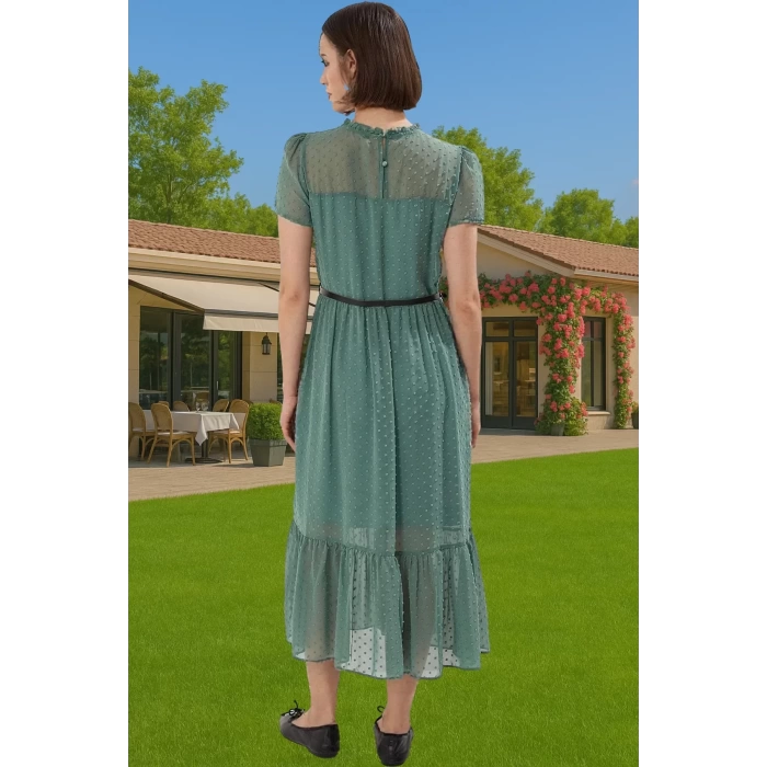Kadın Yazlık Astarlı Kemerli Midi Elbise Şifon Kumaş A Kesim Modern Stil Trend Tasarım Özel Tasarım