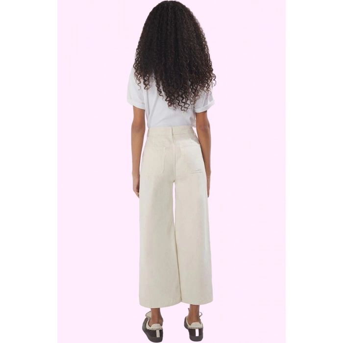 Kadın Yazlık Culotte Pantolon; Denim Kumaş Yüksek Bel Geniş Paça Pamuk Rahat Günlük Hafta Sonu