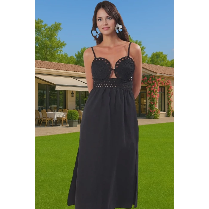 Kadın Yazlık Dantelli A Line Midi Elbise %53 Pamuk %47 Polyester Modern Stil Dayanıklı Malzeme