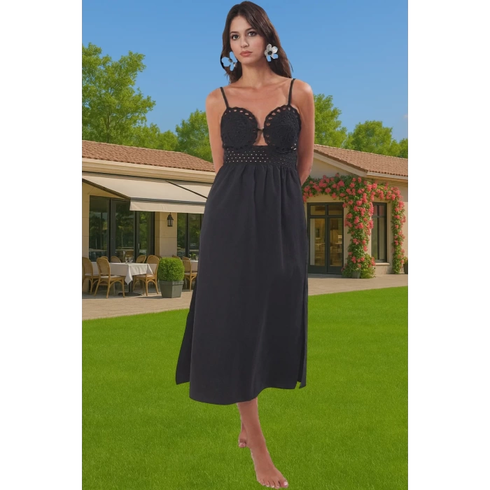 Kadın Yazlık Dantelli A Line Midi Elbise %53 Pamuk %47 Polyester Modern Stil Dayanıklı Malzeme