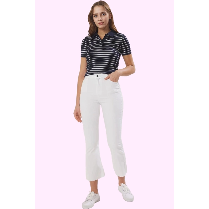 Kadın Yazlık Denim Jean İspanyol Paça Yüksek Bel Flare Kalıp Günlük Kullanım Modern Tasarım