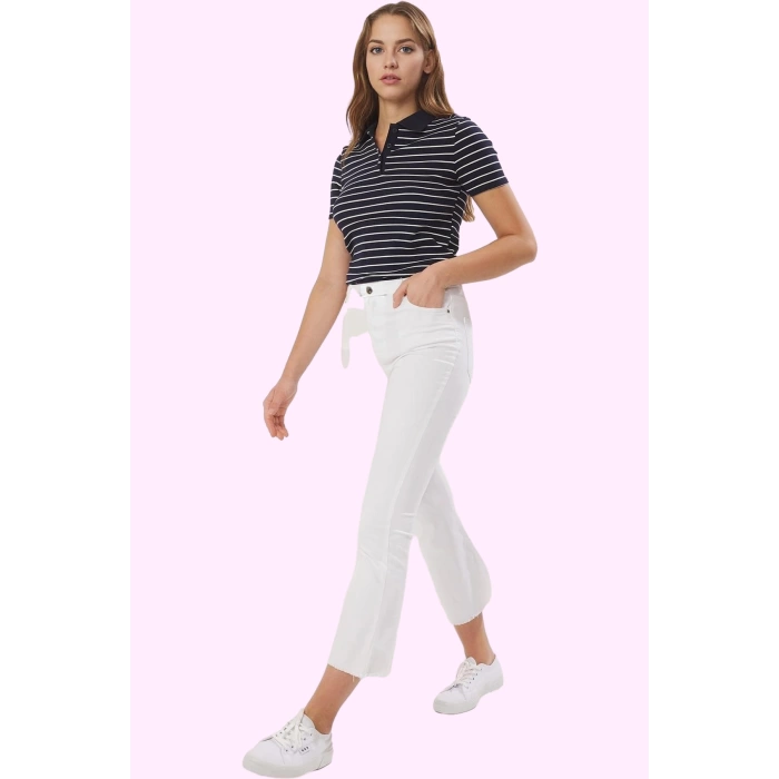 Kadın Yazlık Denim Jean İspanyol Paça Yüksek Bel Flare Kalıp Günlük Kullanım Modern Tasarım