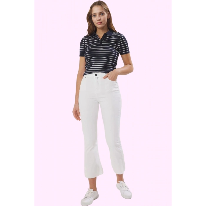 Kadın Yazlık Denim Jean İspanyol Paça Yüksek Bel Flare Kalıp Günlük Kullanım Modern Tasarım