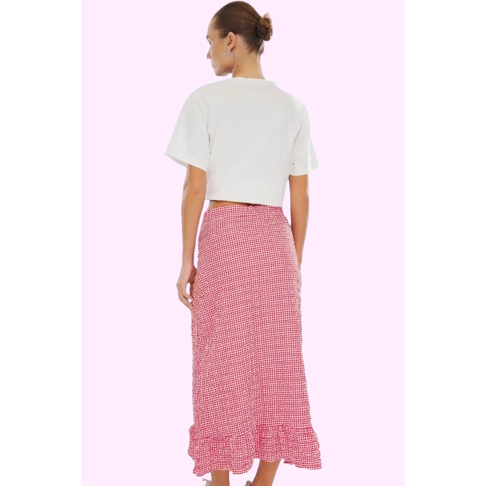 Kadın Yazlık Ekose Balık Etek Polyester Elastan Gofre Dokuma Maxi Boy Yaz Aylarının Vazgeçilmezi