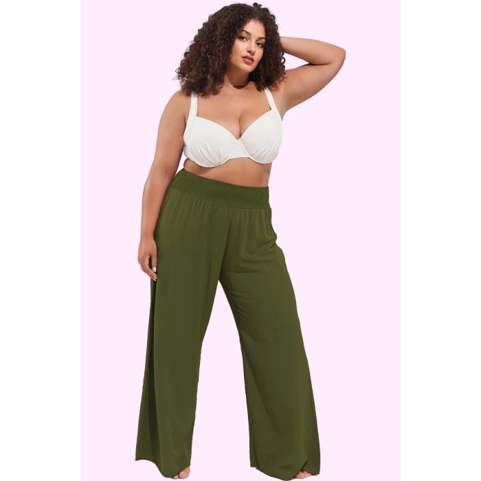 Kadın Yazlık Geniş Paça Pantolon Viskoz Polyester Büyük Beden Günlük Kullanım Modern Tasarım