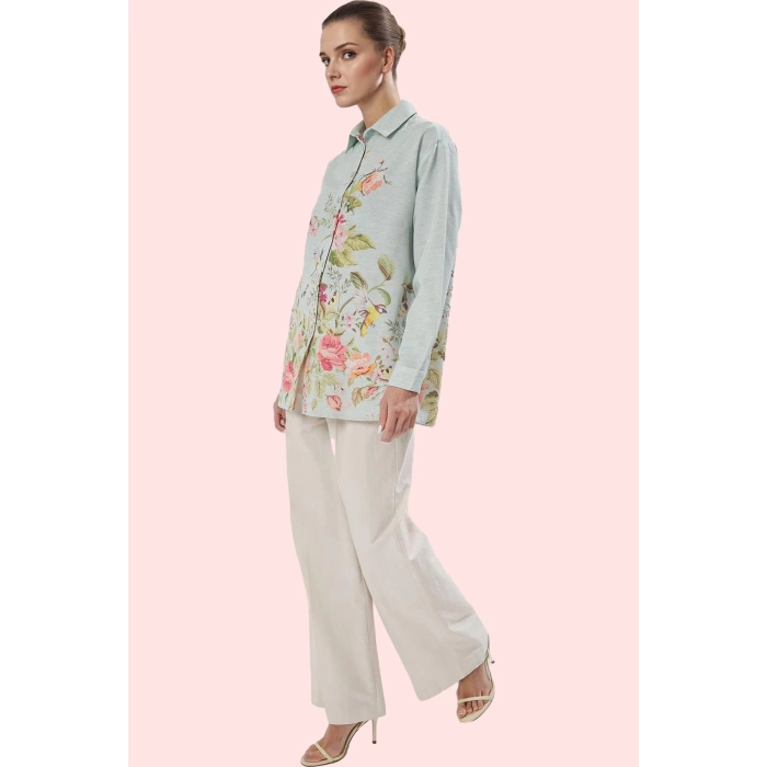 Kadın Yazlık Günlük Kullanım Polyester Dokuma Gömlek Keten Görünümlü Yaz Aylarının Vazgeçilmezi