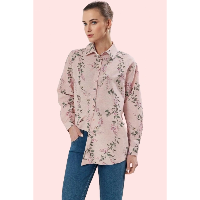 Kadın Yazlık Günlük Kullanım Polyester Dokuma Gömlek Keten Görünümlü Yaz Aylarının Vazgeçilmezi