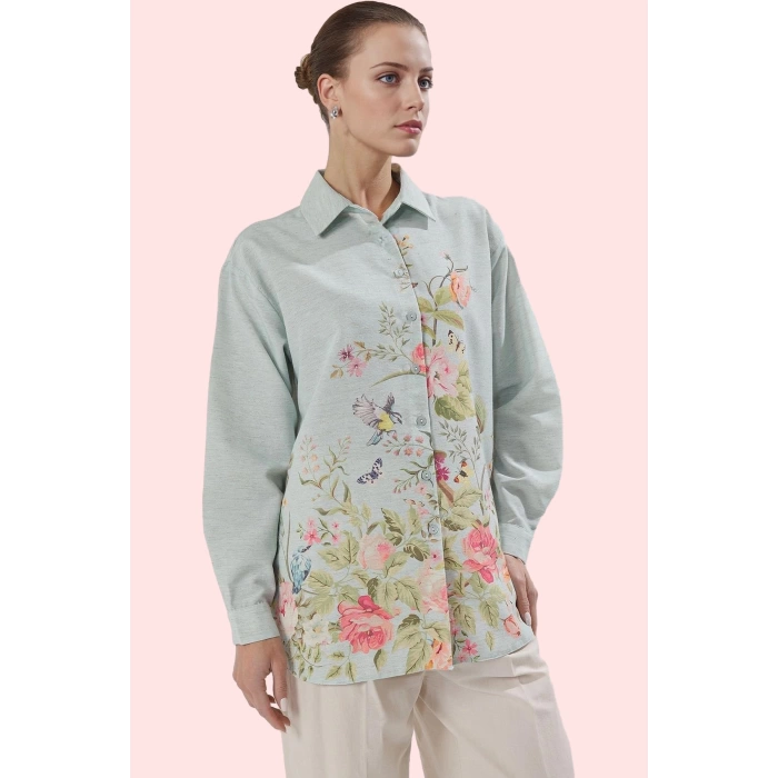 Kadın Yazlık Günlük Kullanım Polyester Dokuma Gömlek Keten Görünümlü Yaz Aylarının Vazgeçilmezi