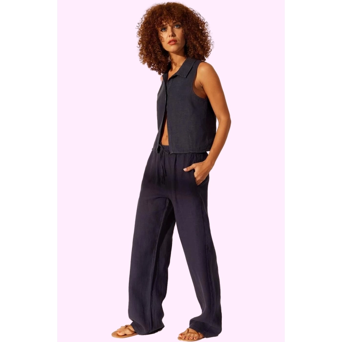 Kadın Yazlık Keten Wide Leg Pantolon Yüksek Bel Düz Desen Günlük Stil Yaz Aylarının Vazgeçilmezi