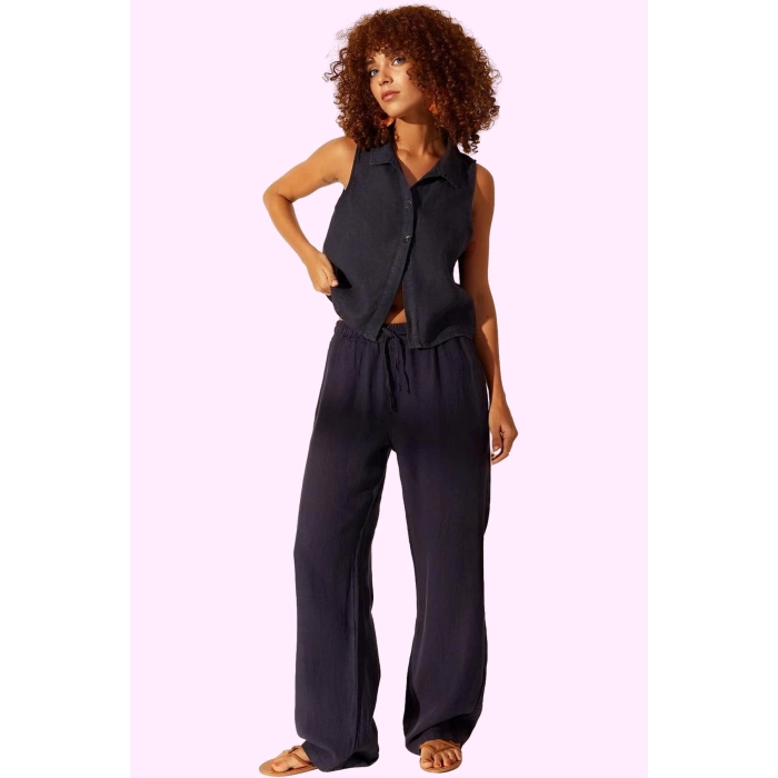 Kadın Yazlık Keten Wide Leg Pantolon Yüksek Bel Düz Desen Günlük Stil Yaz Aylarının Vazgeçilmezi