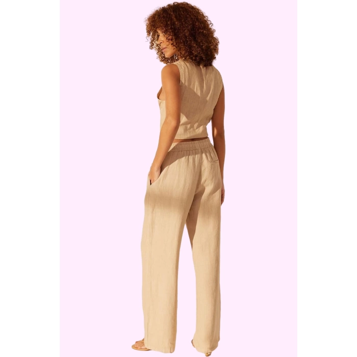 Kadın Yazlık Keten Wide Leg Pantolon Yüksek Bel Düz Desen Günlük Stil Yaz Aylarının Vazgeçilmezi
