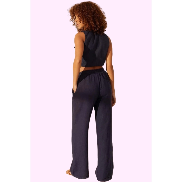 Kadın Yazlık Keten Wide Leg Pantolon Yüksek Bel Düz Desen Günlük Stil Yaz Aylarının Vazgeçilmezi