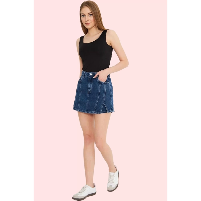 Kadın Yazlık Kısa Denim Şort Etek Pamuk Yüksek Bel Geniş Paça Günlük Tarz Kaliteli Malzeme