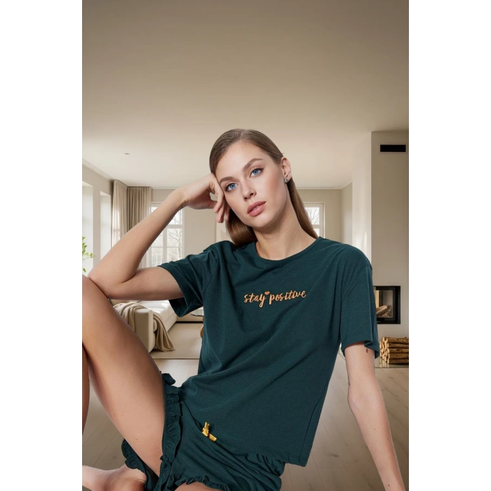Kadın Yazlık Kısa Kol Pamuklu Pijama Takımı Homewear Rahat Kalıp Kaliteli İşçilik