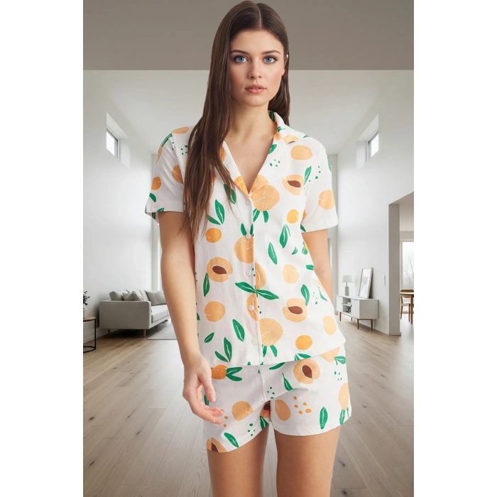 Kadın Yazlık Kısa Kollu Pamuklu Pijama Takımı Şortlu Regular Kalıp Trend Tasarım Modern Stil