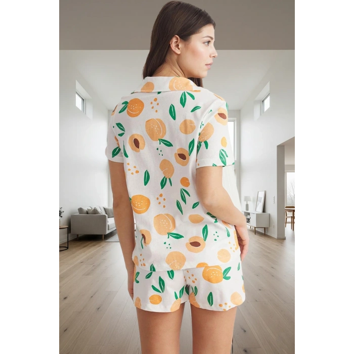 Kadın Yazlık Kısa Kollu Pamuklu Pijama Takımı Şortlu Regular Kalıp Trend Tasarım Modern Stil