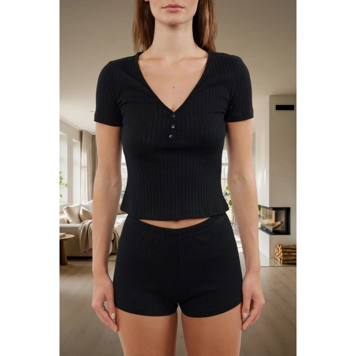 Kadın Yazlık Kısa Kollu Regular Kalıp Pamuk Polyester Pijama Takımı Kaliteli İşçilik Uzun Ömürlü