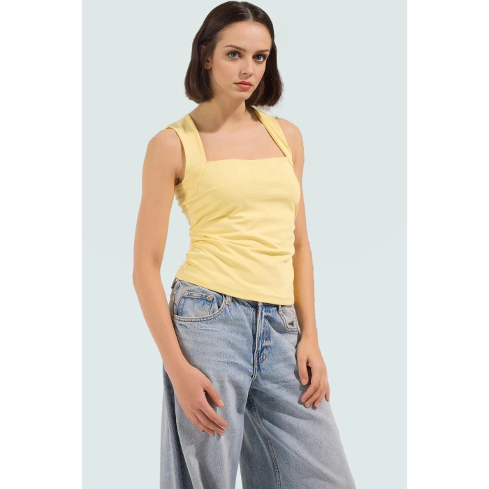 Kadın Yazlık Kolsuz Bluz Pamuklu Rahat Kare Yaka Premium Kalite Modern Stil
