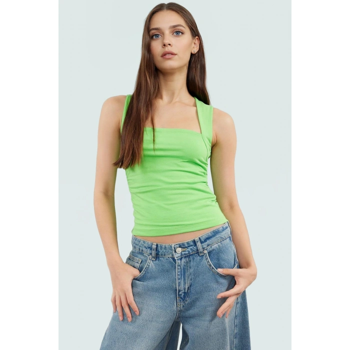 Kadın Yazlık Kolsuz Bluz Pamuklu Rahat Kare Yaka Premium Kalite Modern Stil