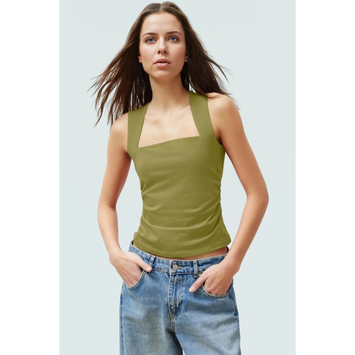 Kadın Yazlık Kolsuz Bluz Pamuklu Rahat Kare Yaka Premium Kalite Modern Stil