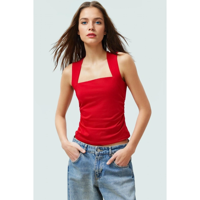 Kadın Yazlık Kolsuz Bluz Pamuklu Rahat Kare Yaka Premium Kalite Modern Stil