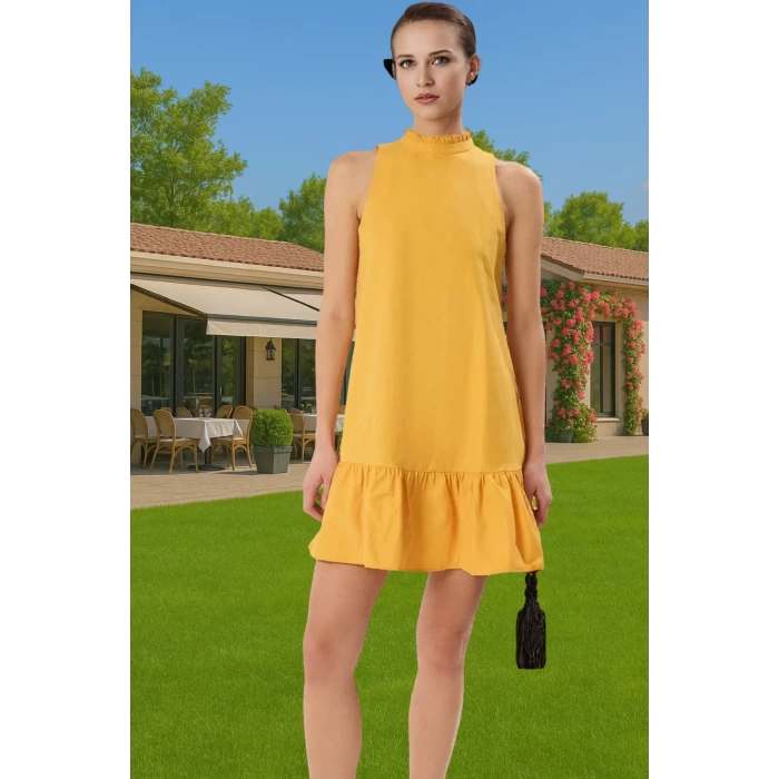 Kadın Yazlık Kolsuz Mini Elbise Pamuk Polyester Poplin Dokuma Günlük Kullanım İçin Rahat Ve Şık