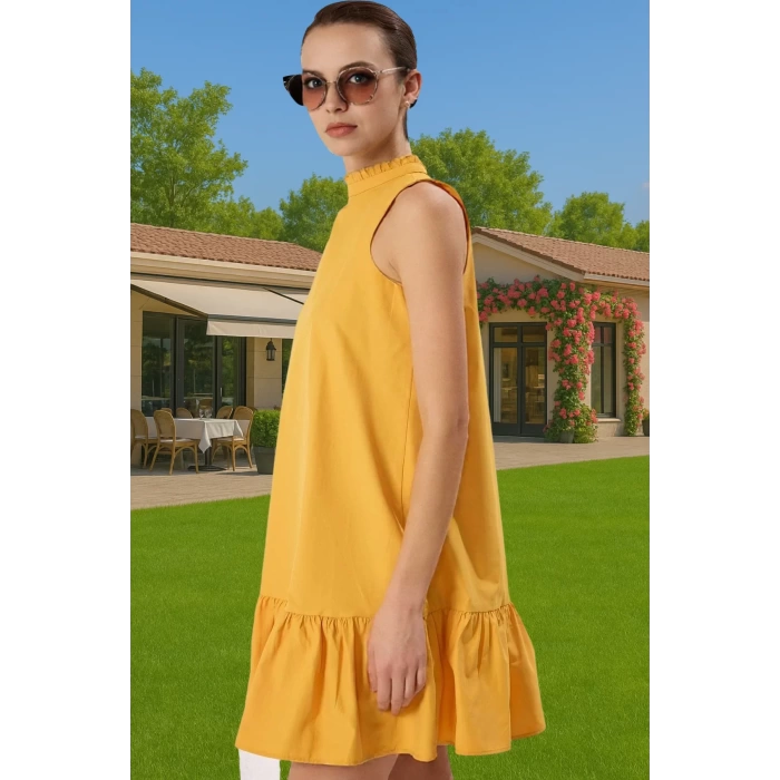 Kadın Yazlık Kolsuz Mini Elbise Pamuk Polyester Poplin Dokuma Günlük Kullanım İçin Rahat Ve Şık