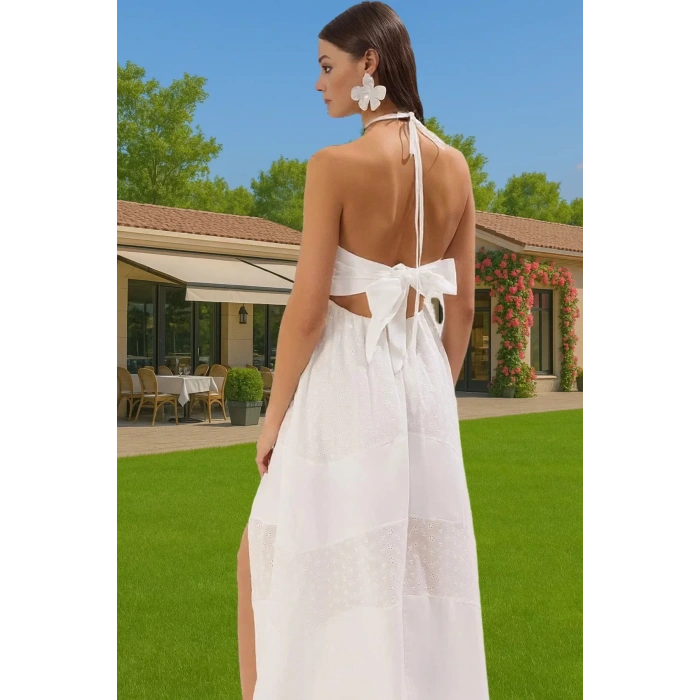 Kadın Yazlık Maxi Elbise Brode Detaylı Poplin Kumaş Rahat Kesim Kaliteli İşçilik Trend Tasarım