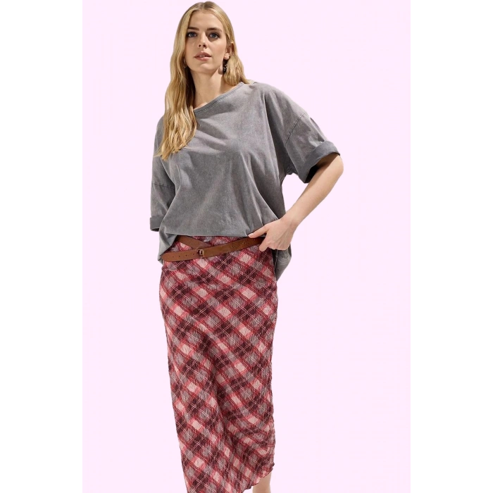 Kadın Yazlık Maxi Etek Çok Ekose Yüksek Bel Kalem Astarlı Polyester Yaz Aylarının Vazgeçilmezi