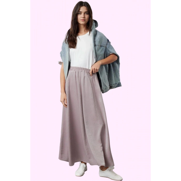 Kadın Yazlık Maxi Etek; Renk Saten Dokuma Kemerli Relaxed Fit Günlük Kullanım Modern Tasarım