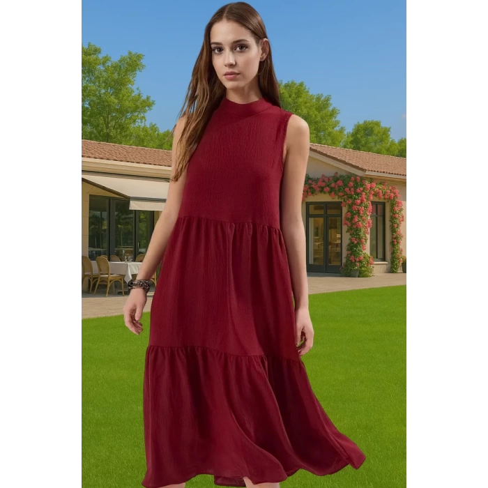 Kadın Yazlık Midi Elbise Nefes Alan Polyester Dokuma Kumaş Rahat Trend Tasarım Modern Stil