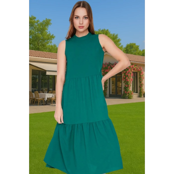 Kadın Yazlık Midi Elbise Nefes Alan Polyester Dokuma Kumaş Rahat Trend Tasarım Modern Stil
