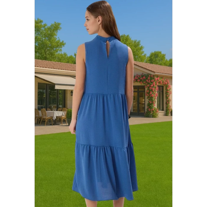 Kadın Yazlık Midi Elbise Nefes Alan Polyester Dokuma Kumaş Rahat Trend Tasarım Modern Stil