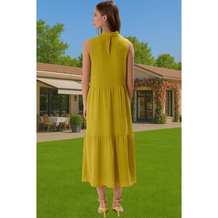 Kadın Yazlık Midi Elbise Nefes Alan Polyester Dokuma Kumaş Rahat Trend Tasarım Modern Stil