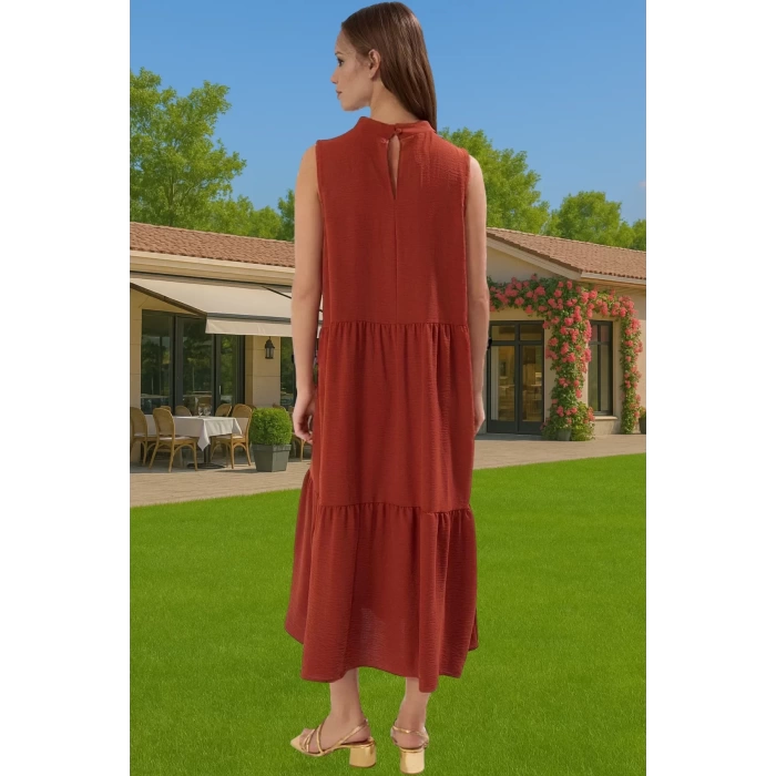 Kadın Yazlık Midi Elbise Nefes Alan Polyester Dokuma Kumaş Rahat Trend Tasarım Modern Stil
